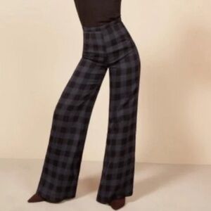 Reformation Black and Blue Plaid Pants